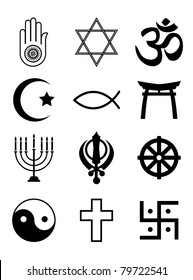 A set of Religious symbols. Black silhouettes isolated on white. EPS10 vector format.