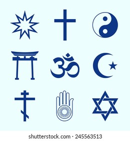 Set Religious Symbols Blue Silhouettes Stock Vector (Royalty Free ...