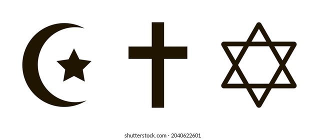 Set of religious symbols. Christianity Judaism Islam