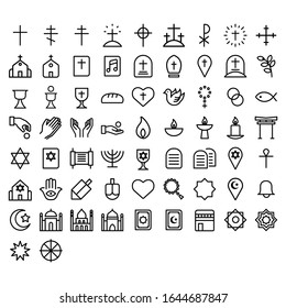 Conjunto de símbolos e iconos religiosos