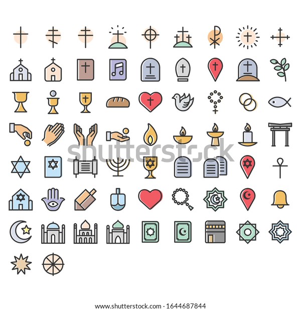 Set Religious Symbols Icons Stock Vector (Royalty Free) 1644687844 ...