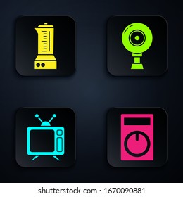 Establecer control remoto, Blender , Televisión y cámara web . Botón cuadrado negro. Vector