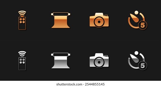 Set Remote control for camera, Empty photo studio, Photo and Camera timer icon. Vector