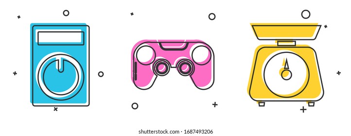 Set Remote control, Gamepad  and Scales  icon. Vector