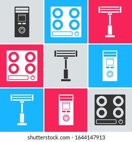 Set Remote control, Gas stove  and Electric heater  icon. Vector