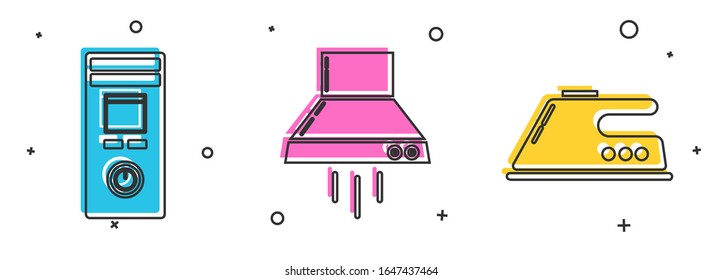Set Remote control, Kitchen extractor fan  and Electric iron  icon. Vector