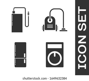 Set Remote control, Power bank with different charge cable , Refrigerator  and Vacuum cleaner  icon. Vector