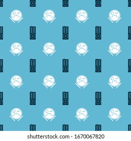 Set Remote control and Robot vacuum cleaner on seamless pattern. Vector