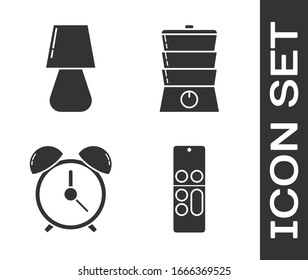 Set Remote control , Table lamp , Alarm clock  and Double boiler  icon. Vector