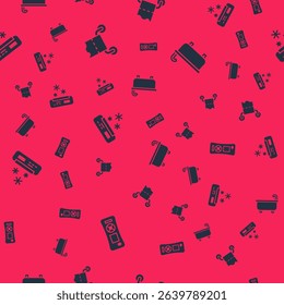 Set Remote control, Toilet paper roll, Air conditioner and Bathtub on seamless pattern. Vector