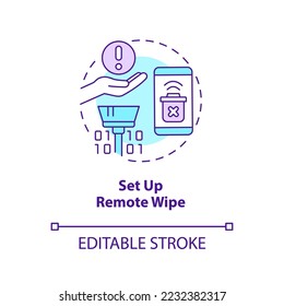 Set up remote wipe concept icon. Smartphone security measures. Delete data abstract idea thin line illustration. Isolated outline drawing. Editable stroke. Arial, Myriad Pro-Bold fonts used