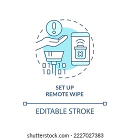 Set up remote wipe turquoise concept icon. Smartphone security measures abstract idea thin line illustration. Isolated outline drawing. Editable stroke. Arial, Myriad Pro-Bold fonts used