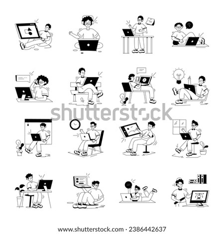 Set of Remote Workers Glyph Illustrations 