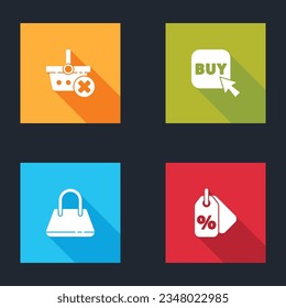 Set Remove shopping basket, Buy button, Handbag and Discount percent tag icon. Vector