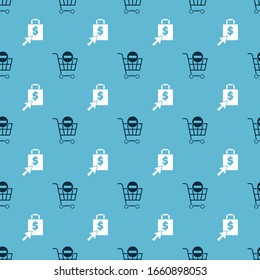 Set Remove shopping cart and Shoping bag and dollar on seamless pattern. Vector