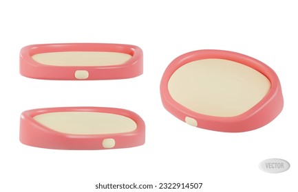 a set of renders of a pink couch or bed for a pet. Vector 3d illustration isolated on white background