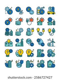 set of renewable energy filled outline icon set vector illustration