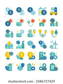 set of renewable energy flat icon set vector illustration