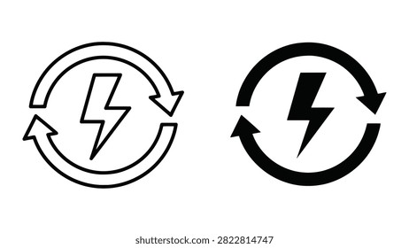 Set of renewable energy icons featuring a lightning bolt inside a circular arrow, representing sustainable power.