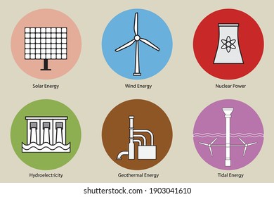Set of Renewable energy icons flat design. Vector illustration EPS10.