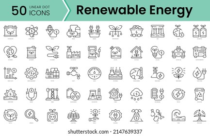 Conjunto de íconos de energía renovable. Conjunto de iconos de estilo de arte de línea. ilustración vectorial