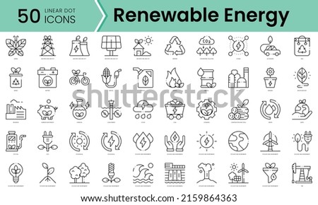 Set of renewable energy icons. Line art style icons bundle. vector illustration