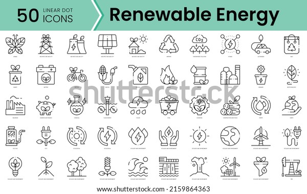 Set of renewable energy icons. Line art\
style icons bundle. vector\
illustration