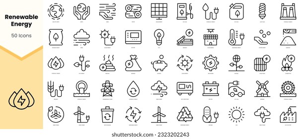 Set of renewable energy Icons. Simple line art style icons pack. Vector illustration