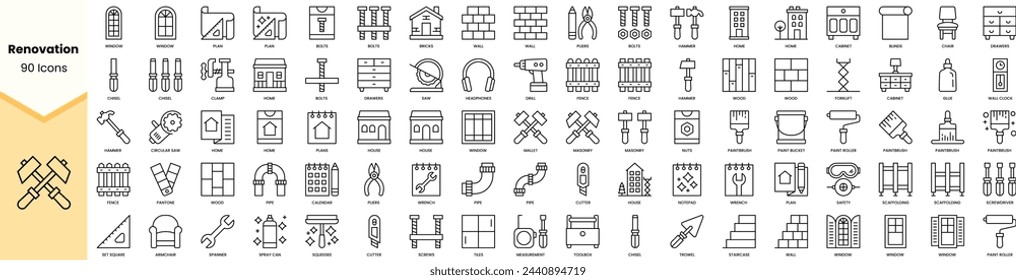 Set of renovation icons. Simple line art style icons pack. Vector illustration