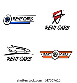 Set of rent car logo isolated on white background. logotype with shield, wheel. 
