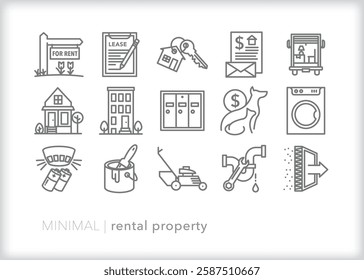 Set of rental property icons of items landlords may have to maintain and renters may need to consider before signing a lease