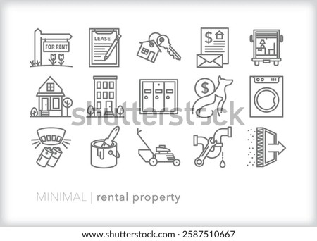 Set of rental property icons of items landlords may have to maintain and renters may need to consider before signing a lease