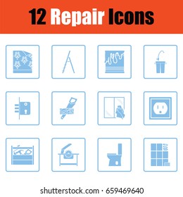 Set of repair icons. Blue frame design. Vector illustration.