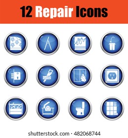 Set of repair icons. Flat design tennis icon set in ui colors. Vector illustration Glossy button design. Vector illustration.