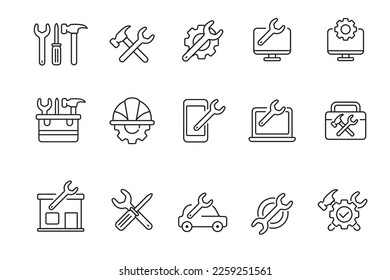 Set of repair icons in linear style isolated on white background