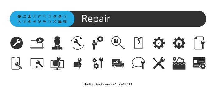 set of repair icons, maintenance, fix, service