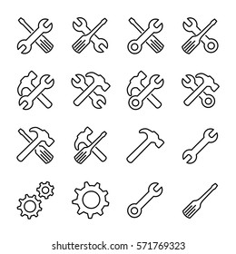 Set of repair icons in modern thin line style. High quality black outline tools symbols for web site design and mobile apps. Simple repair pictograms on a white background.