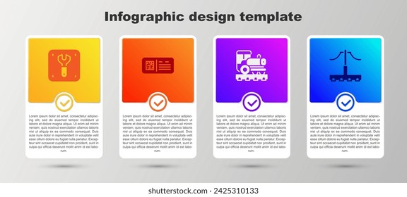 Set Repair of railway, QR code ticket train, Vintage locomotive and Railway. Business infographic template. Vector