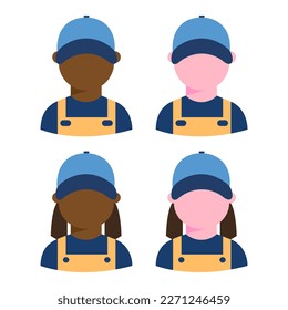 Set of repair service workers avatars. Mechanic workshop icons. Vector illustration. 