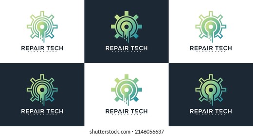 Set of repair tech logo design with luxury colour design Premium Vector