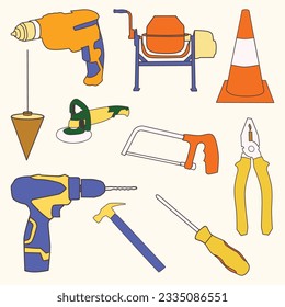 Juego de herramientas de reparación Ilustración de línea plana simple
