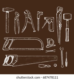 Set of repair tools sketch icons. Vector