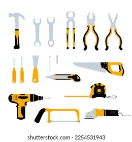 Set of repairing carpentry construction tools on white background. vector illustration