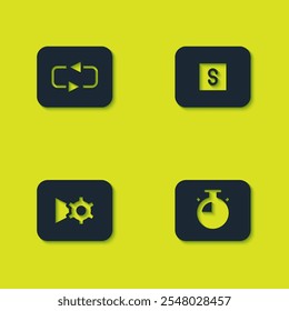 Set Repeat button, Stopwatch, Music or video settings and media icon. Vector