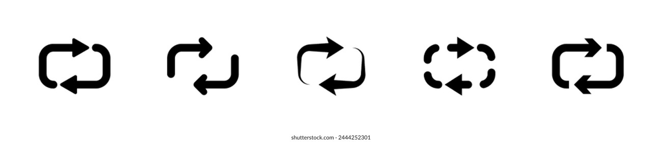 Set of repeat vector symbols. Repetition arrow icon. Sync or rerun sign.