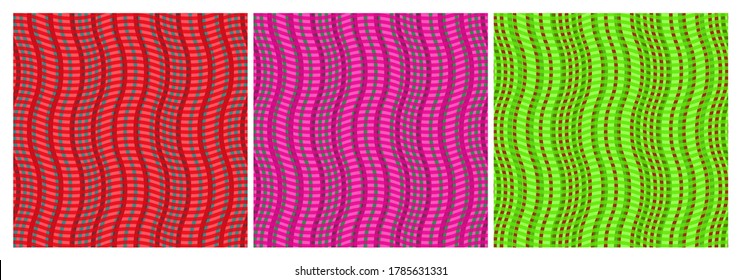 Set of repeat wavy patterns with optical illusion effect. Vector illustration.