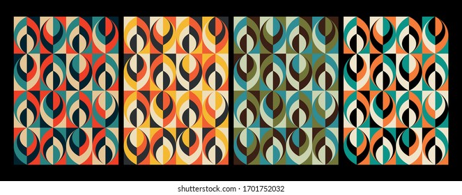 Set of Repeating Patterns from the 1960s, Vintage Colors, Abstract Shapes, Colorful Backgrounds