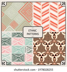 set of repeating patterns with simple ethnic motifs. surface patterns to decorate.