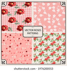 Set of repeating patterns with simple floral motifs. Surface patterns to decorate. floral patterns