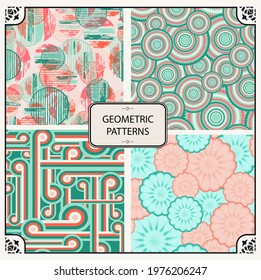 Set of repeating patterns with simple geometric motifs. surface patterns to decorate.